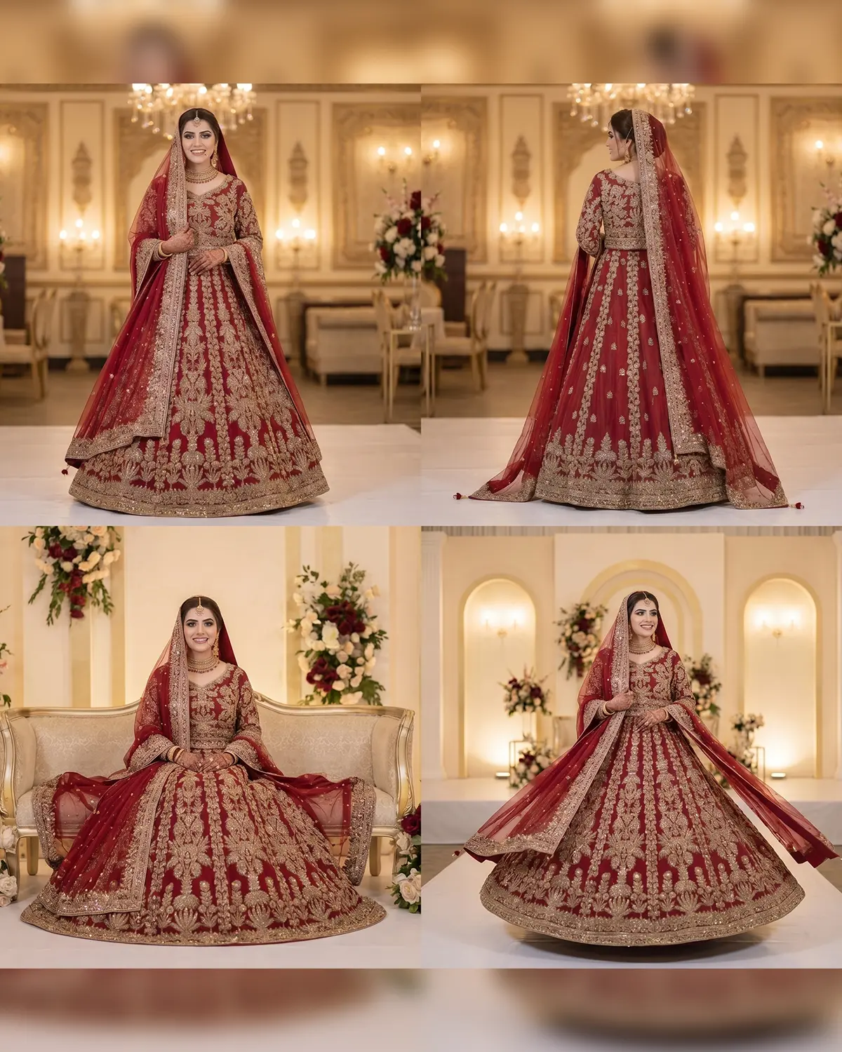 Red Crimson Meher Copper Embroidered Bridal Lehenga - Image 4