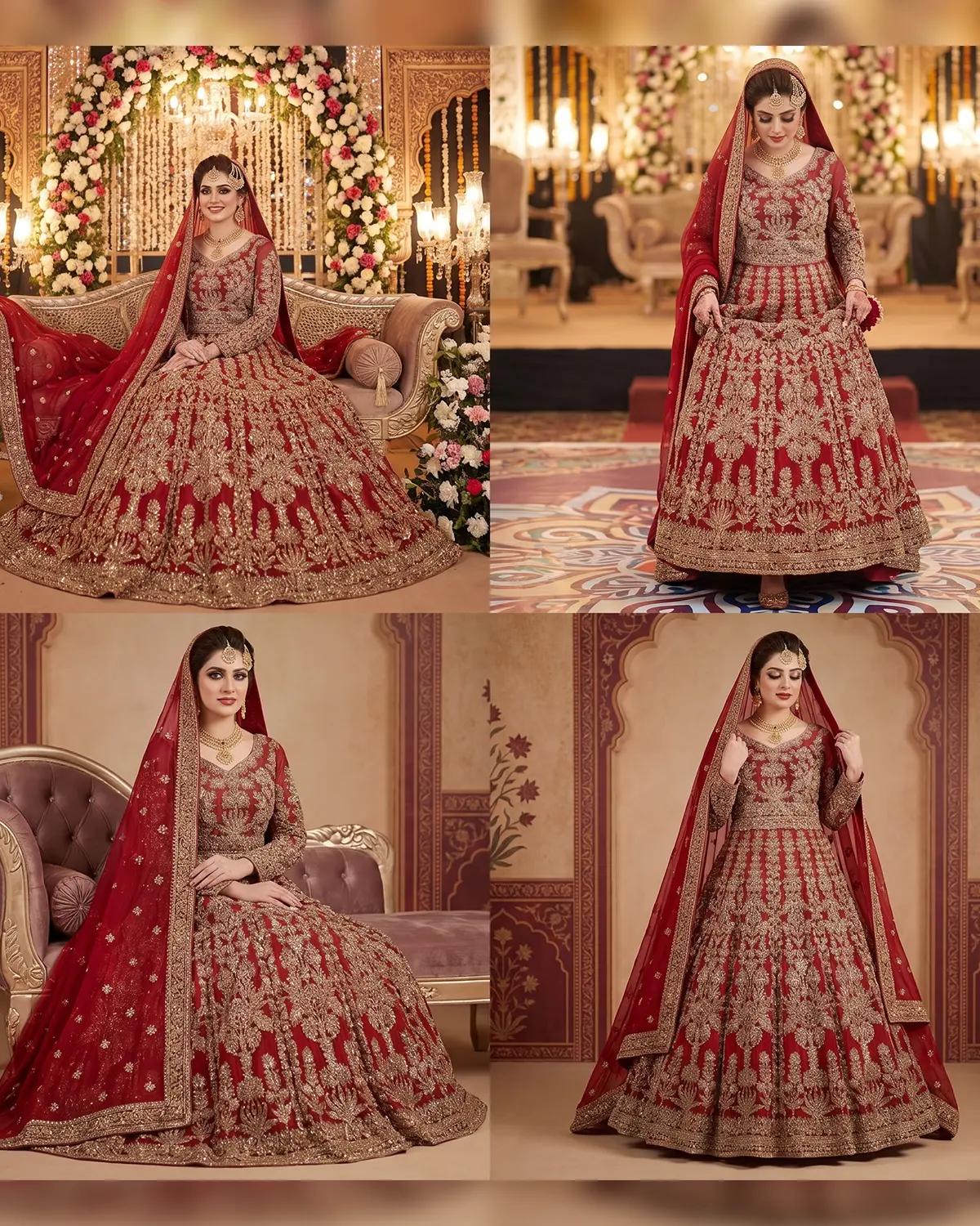Red Crimson Meher Copper Embroidered Bridal Lehenga - Image 4