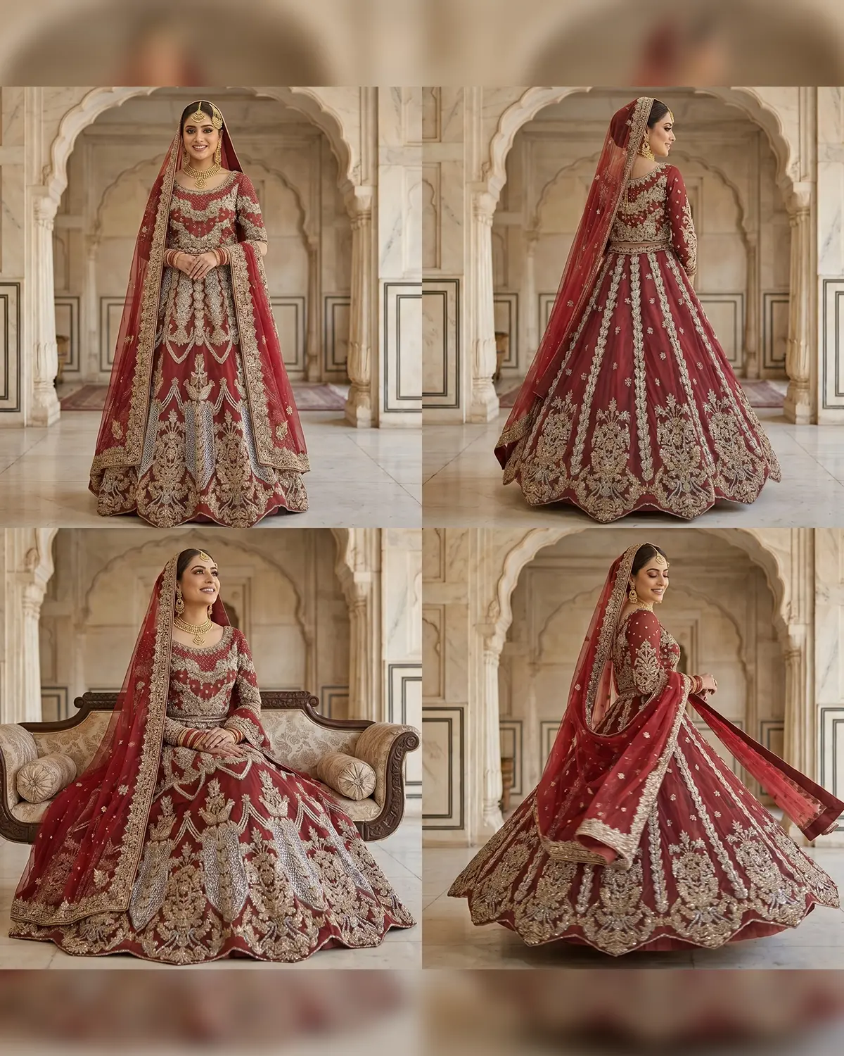 Red Regal Silver Gold Intricate Bridal Lehenga - Image 4