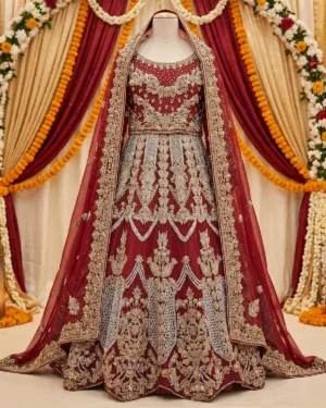 Red Regal Silver Gold Intricate Bridal Lehenga