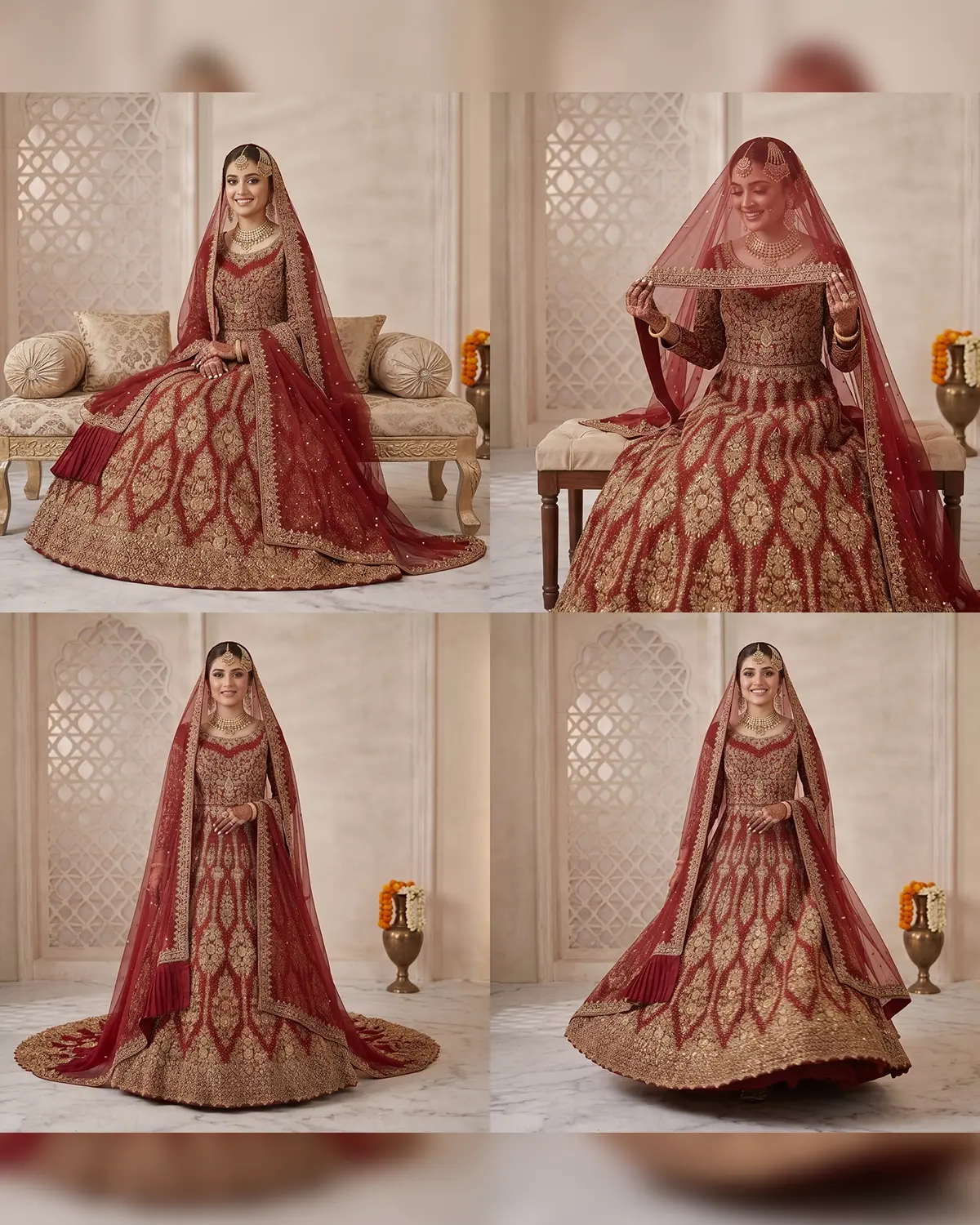Royal Crimson Saira Gold Tail Bridal Lehenga - Image 4