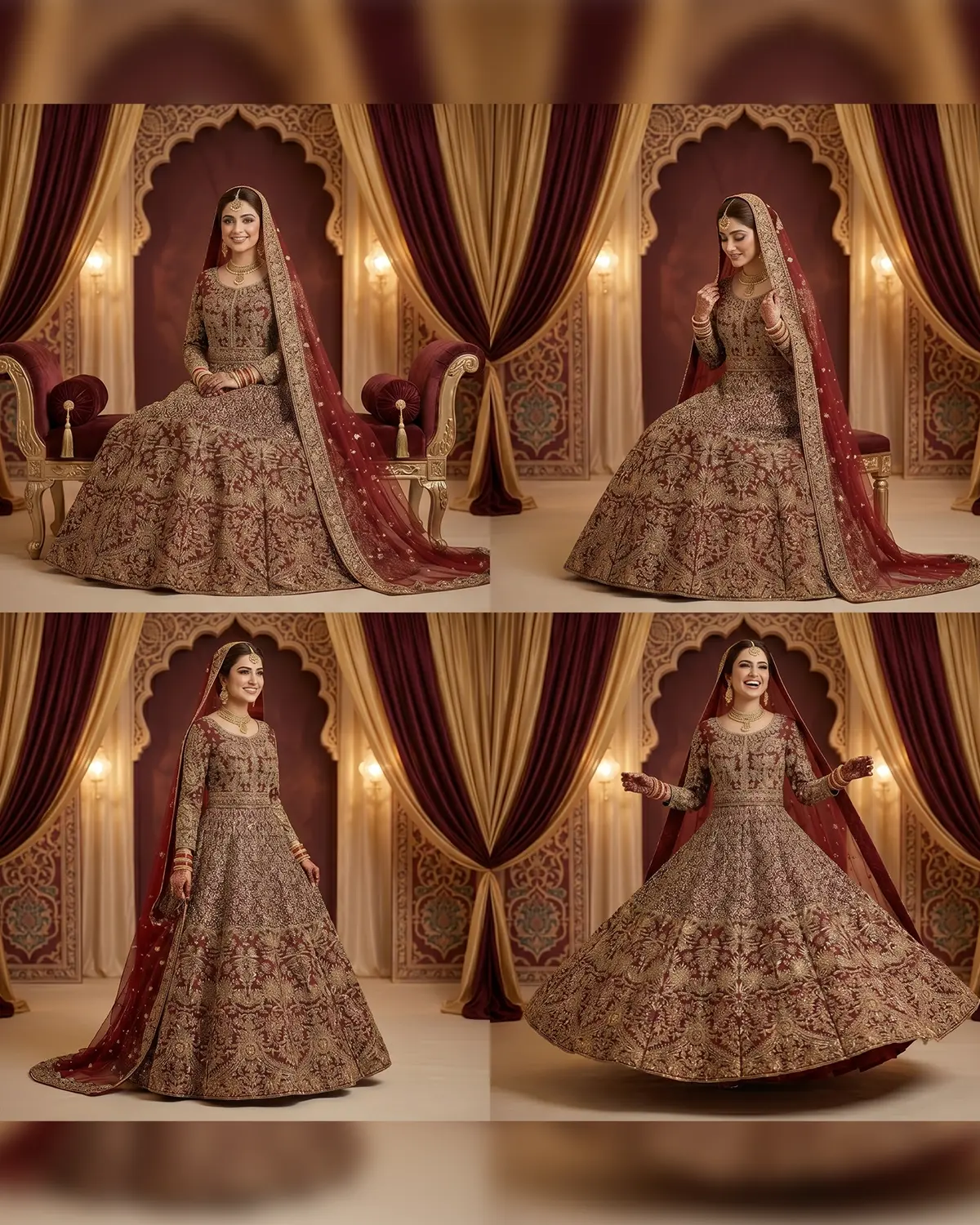 Royal Gold Patterned Embroidered Bridal Lehenga - Image 4
