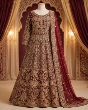 Royal Gold Patterned Embroidered Bridal Lehenga