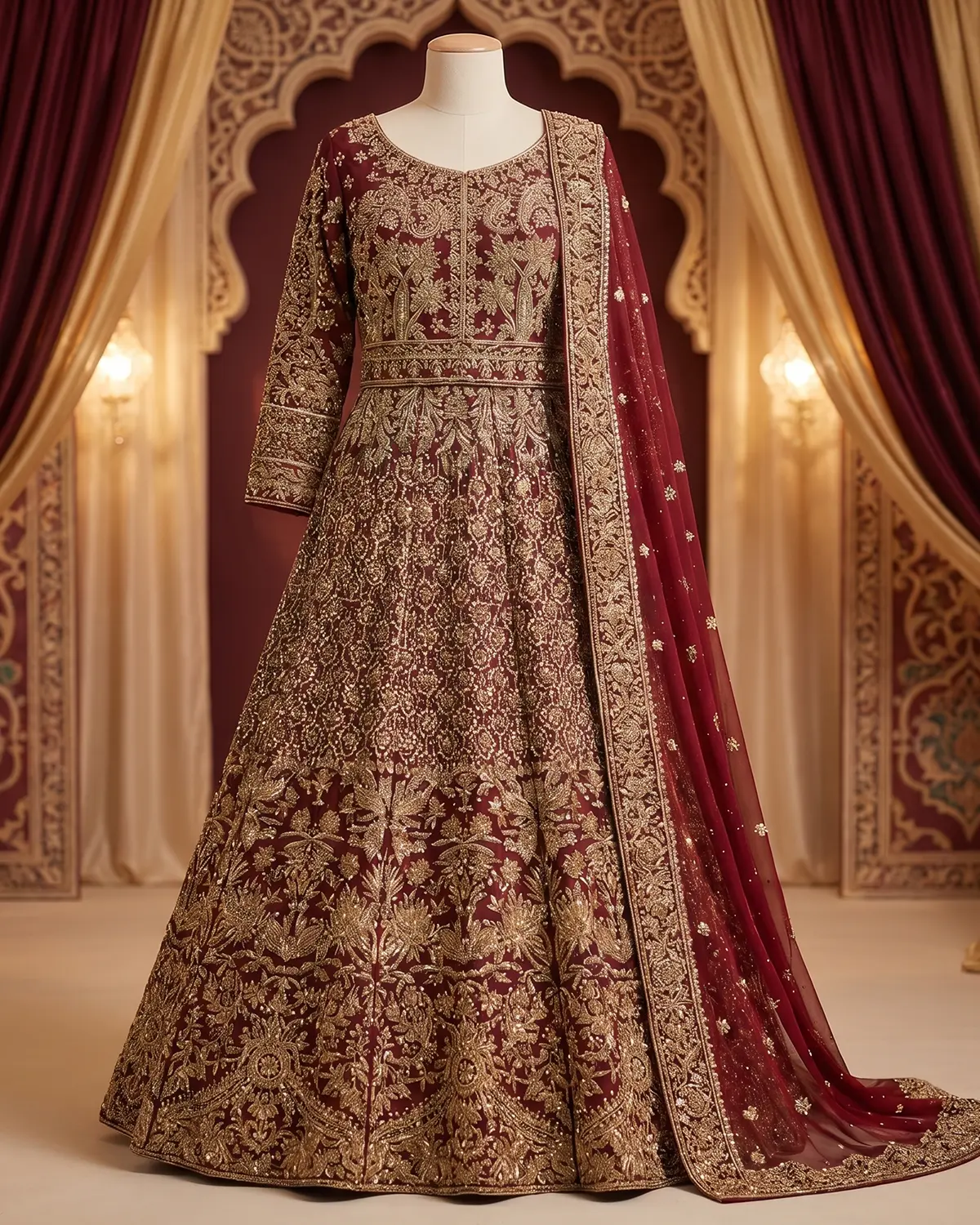 Royal Gold Patterned Embroidered Bridal Lehenga