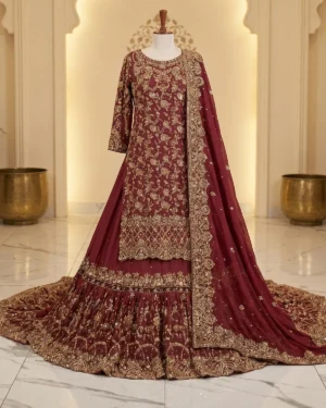 Royal Maroon Classic Bridal Farshi Lehenga Shirt