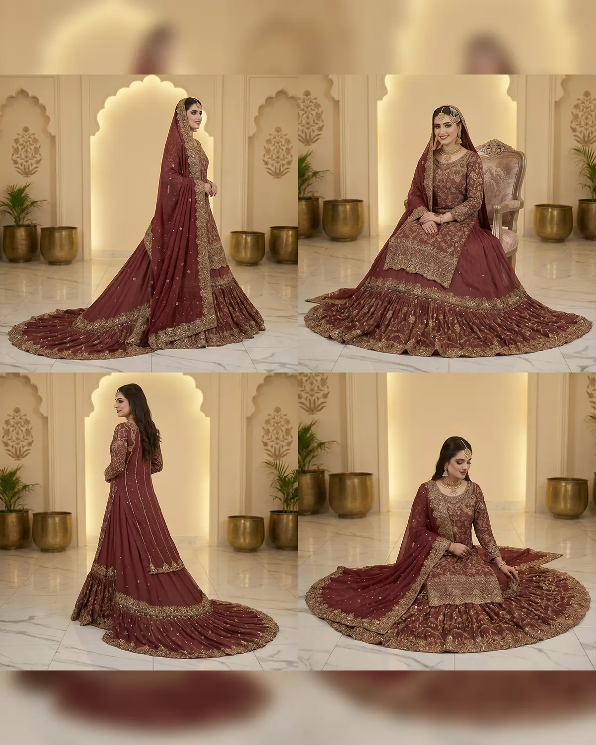 Royal Maroon Classic Bridal Farshi Lehenga Shirt - Image 4