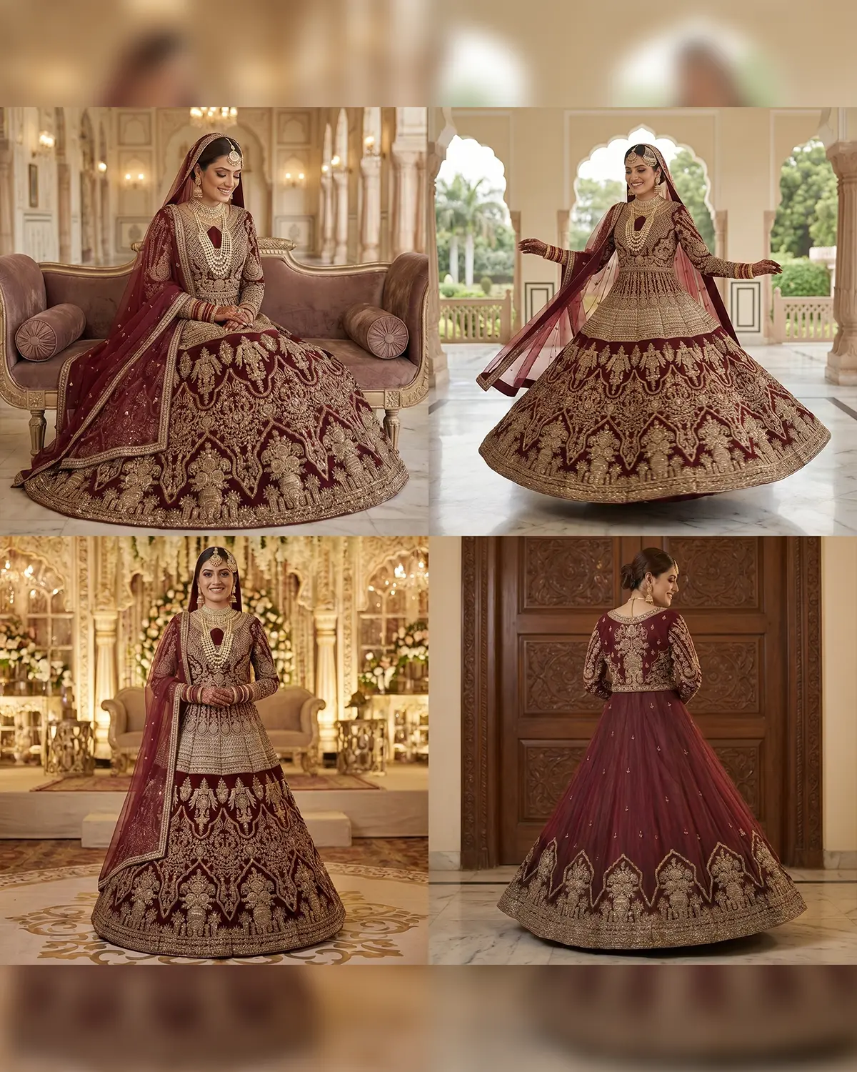 Royal Maroon Elegant Mughal Zardozi Bridal Lehenga - Image 4