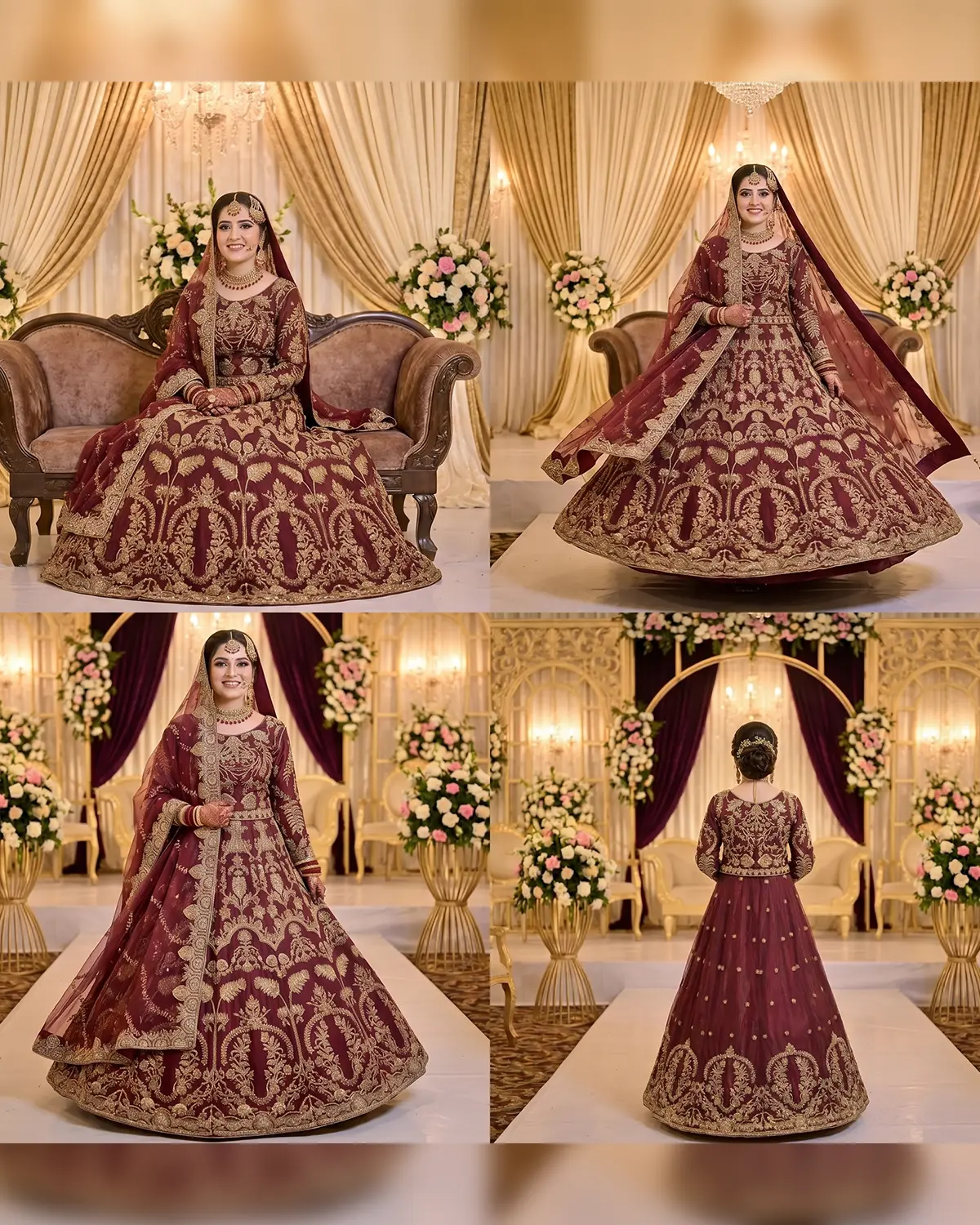 Rust Maroon Abeer Zari Work Bridal Lehenga - Image 4