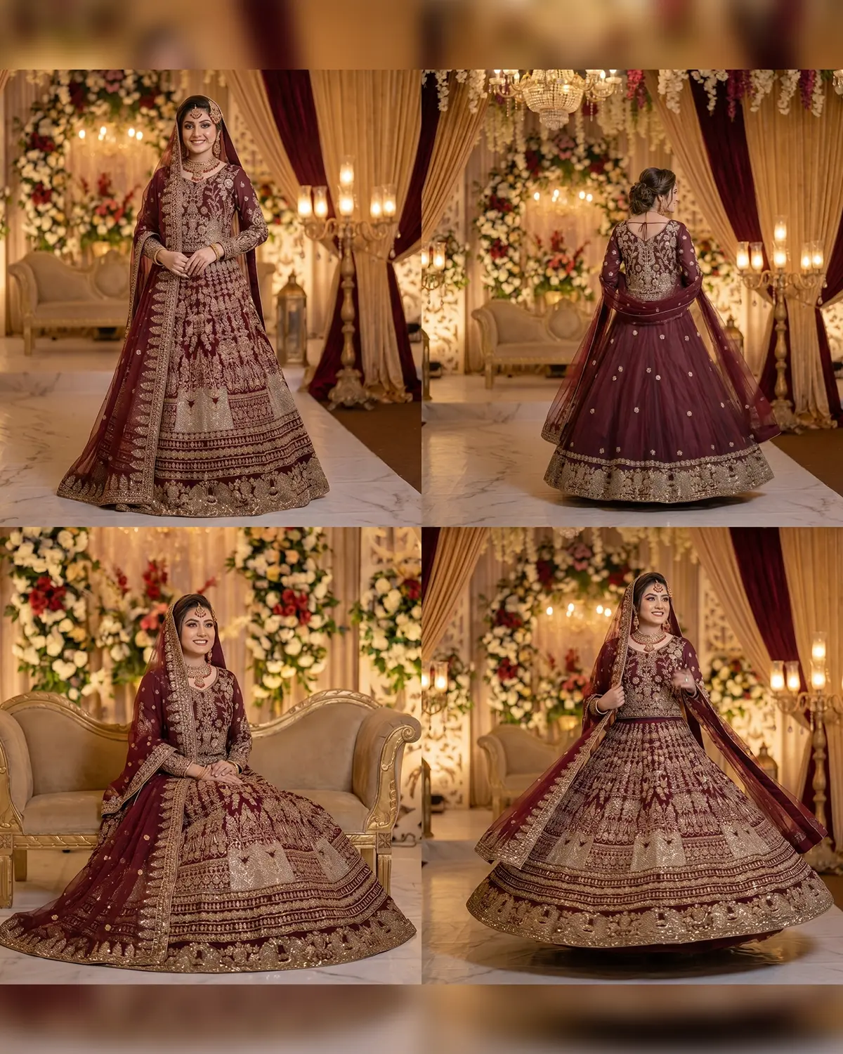 Royal Maroon Rust Zardozi Embroidery Bridal Lehenga - Image 4