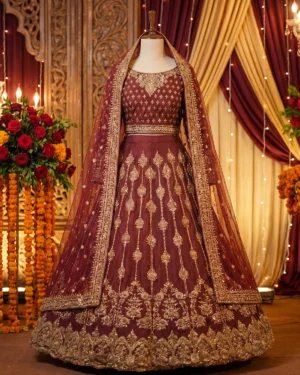 Royal Rust Patterned Zari Work Bridal Lehenga