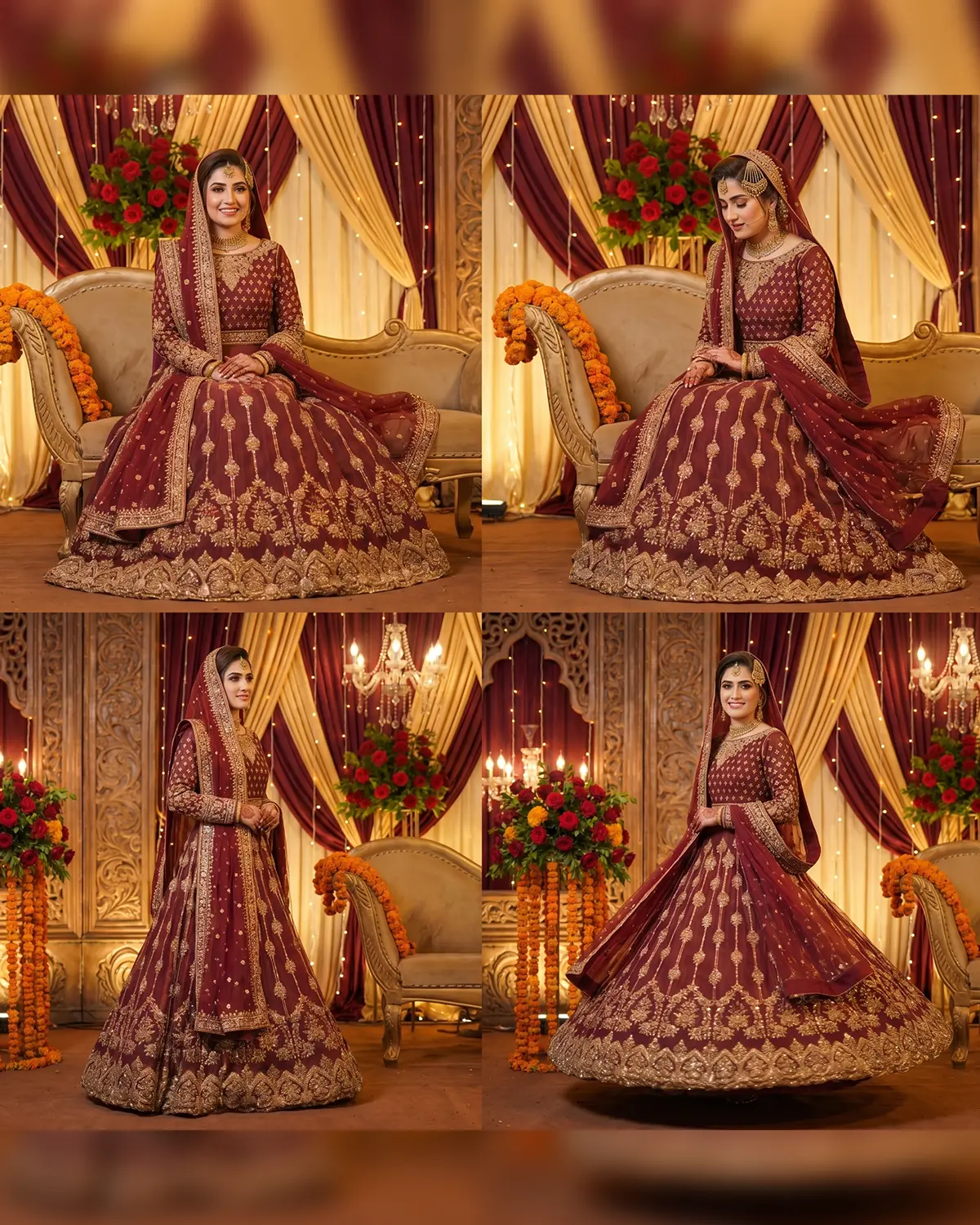 Royal Rust Patterned Zari Work Bridal Lehenga - Image 4