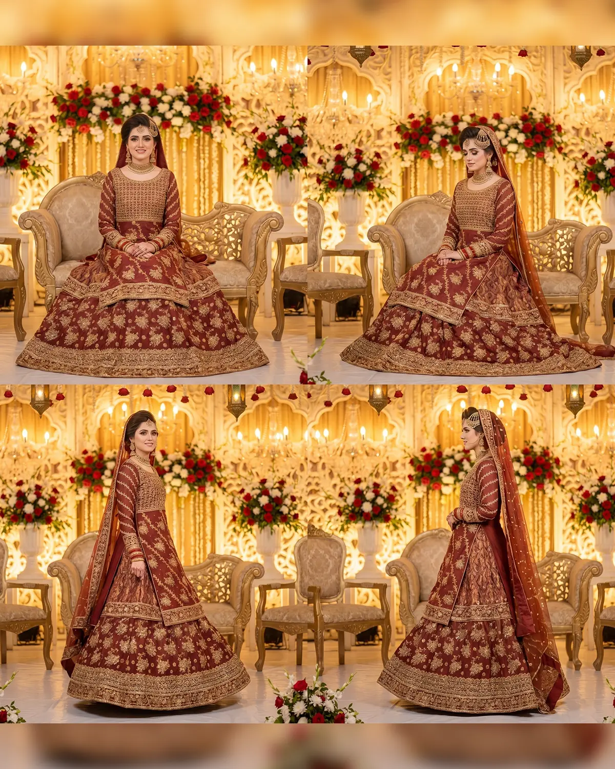 Rust Gold Noor Zari Work Bridal Farshi Lehenga Shirt - Image 4