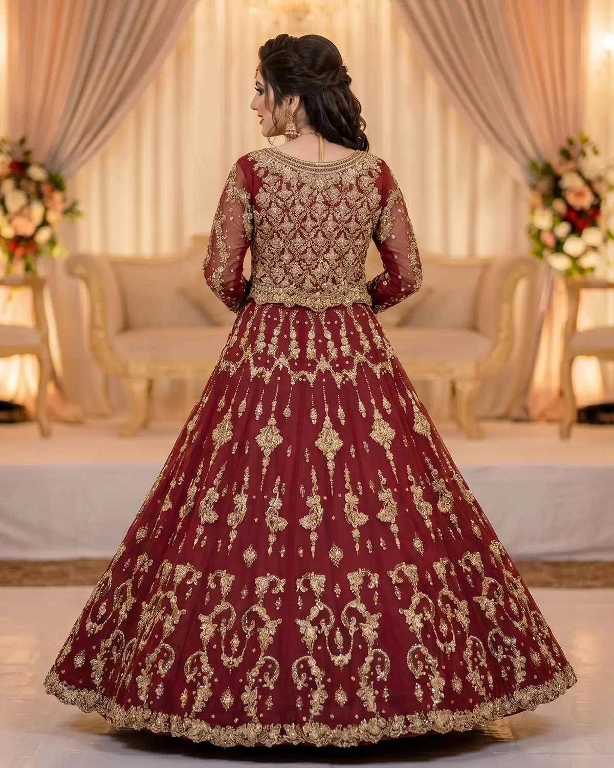 Terracotta Rania Zardozi Elite Bridal Lehenga - Image 4