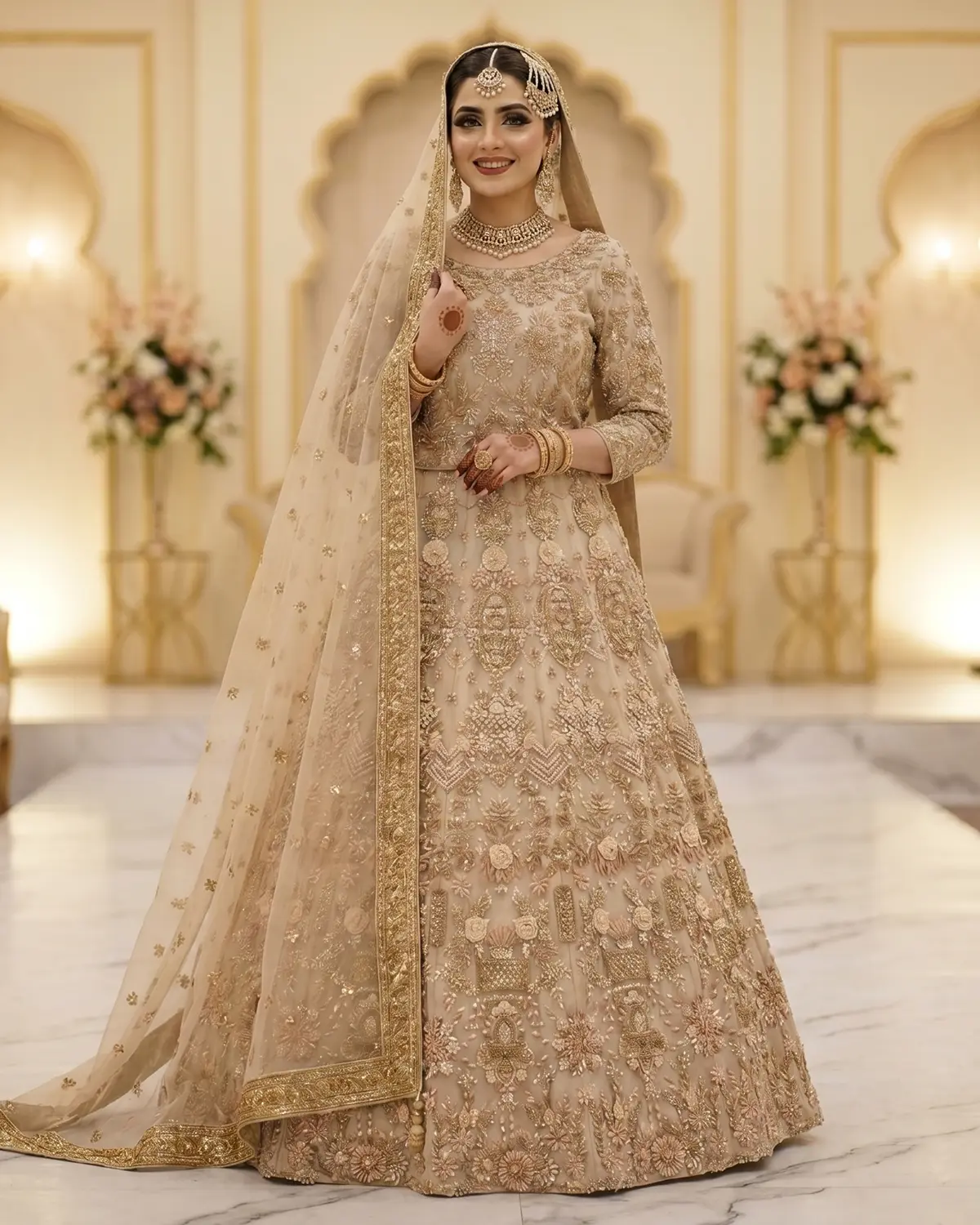 Beige Golden Riya Bridal Maxi/Lehenga Choli - Image 2