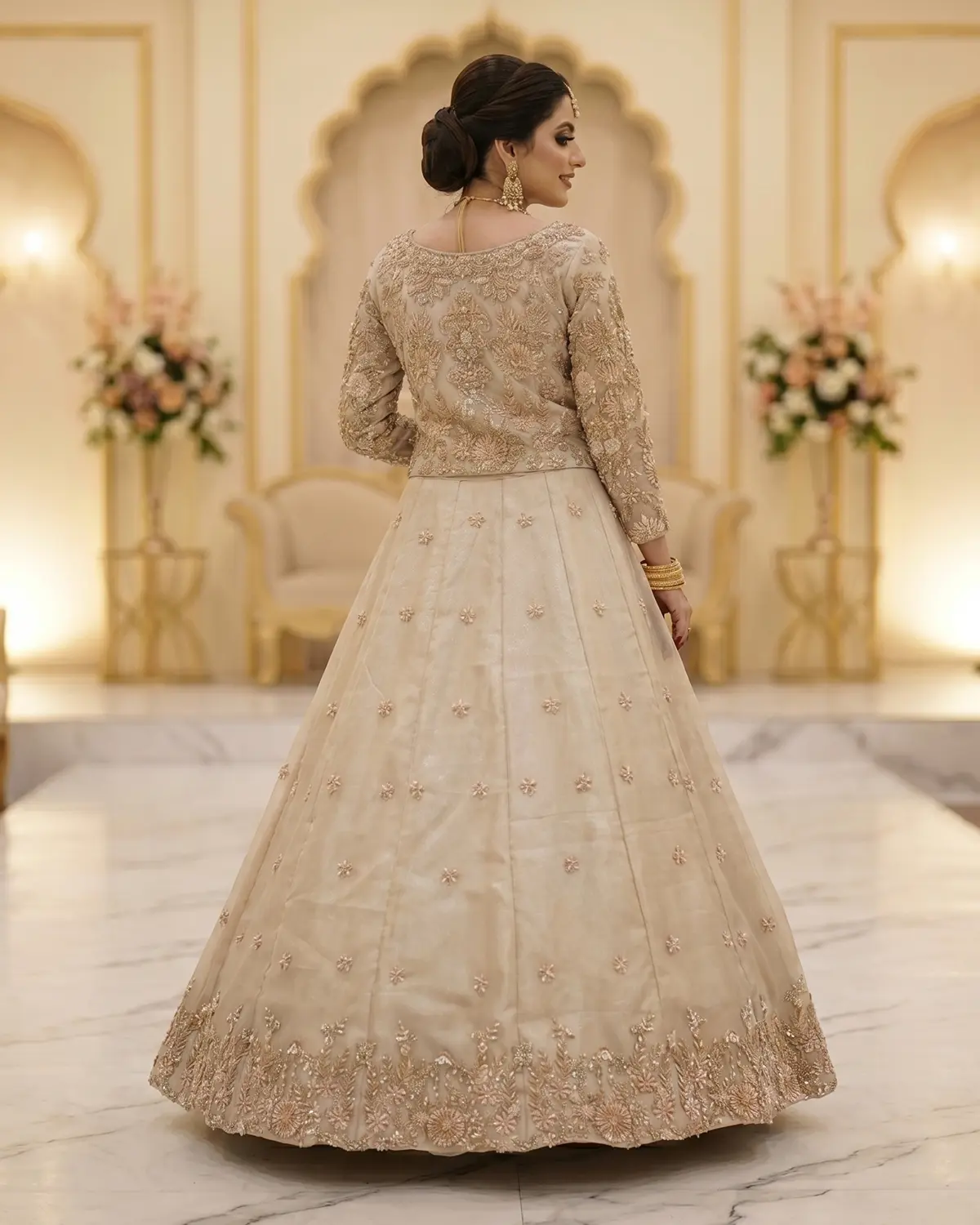 Beige Golden Riya Bridal Maxi/Lehenga Choli - Image 3