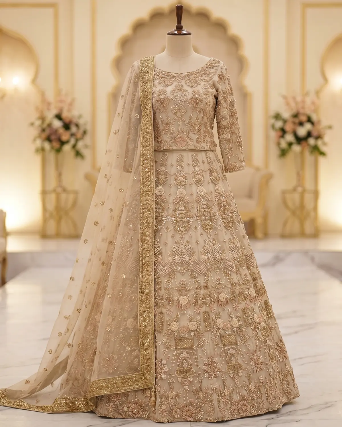 Beige Golden Riya Bridal Maxi/Lehenga Choli