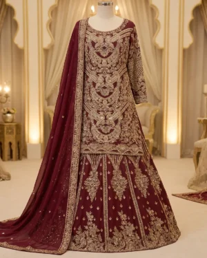 Classic Maroon Luxe Bridal Farshi Lehenga Shirt