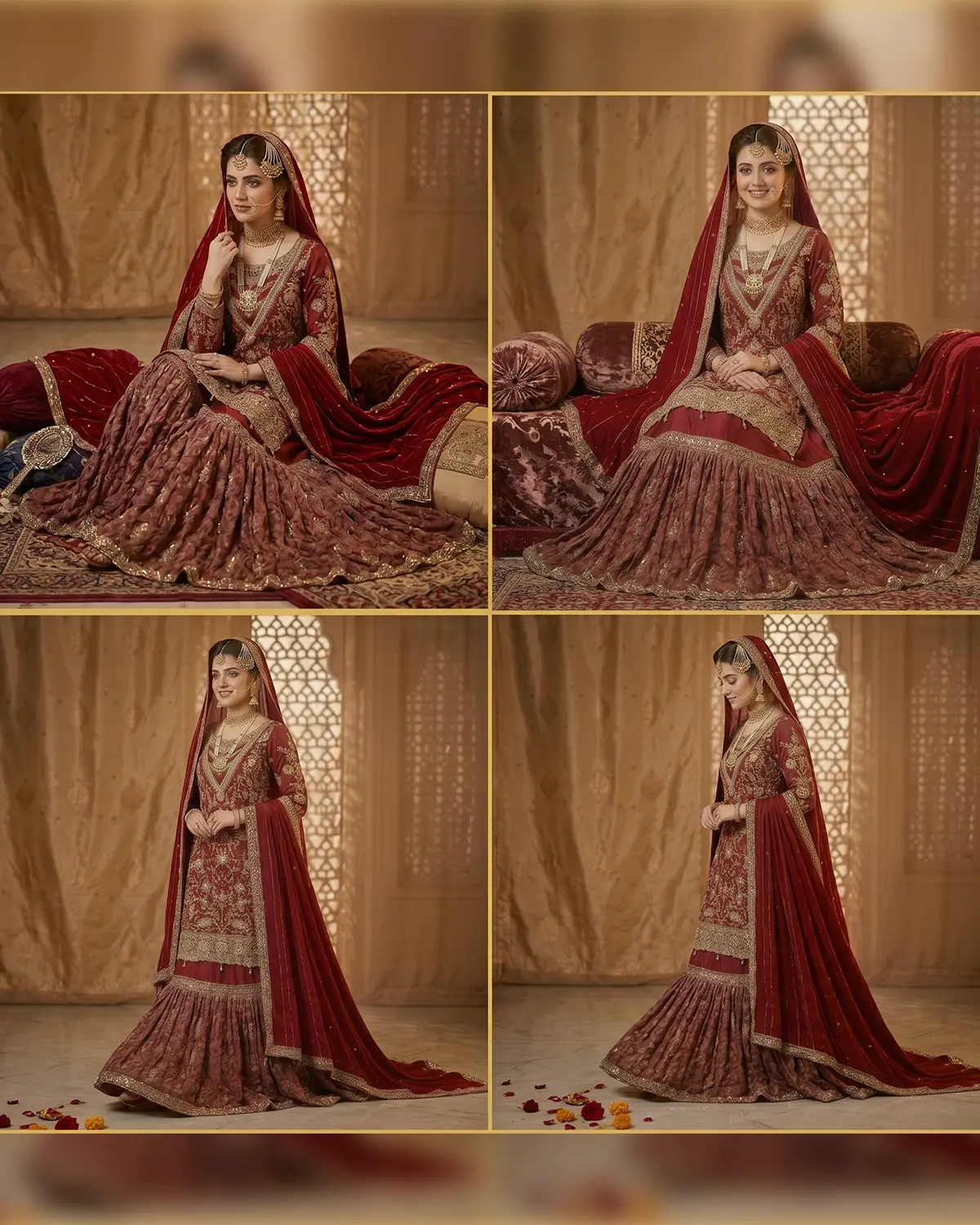 Crimson Luxury Embroidered Bridal Farshi Lehenga Long Shirt - Image 4