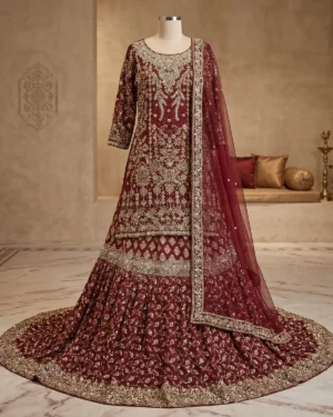 Dark Maroon Pestige Bridal Farshi Lehenga Shirt
