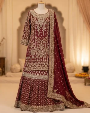 Dark Maroon Pestige Bridal Farshi Lehenga Shirt