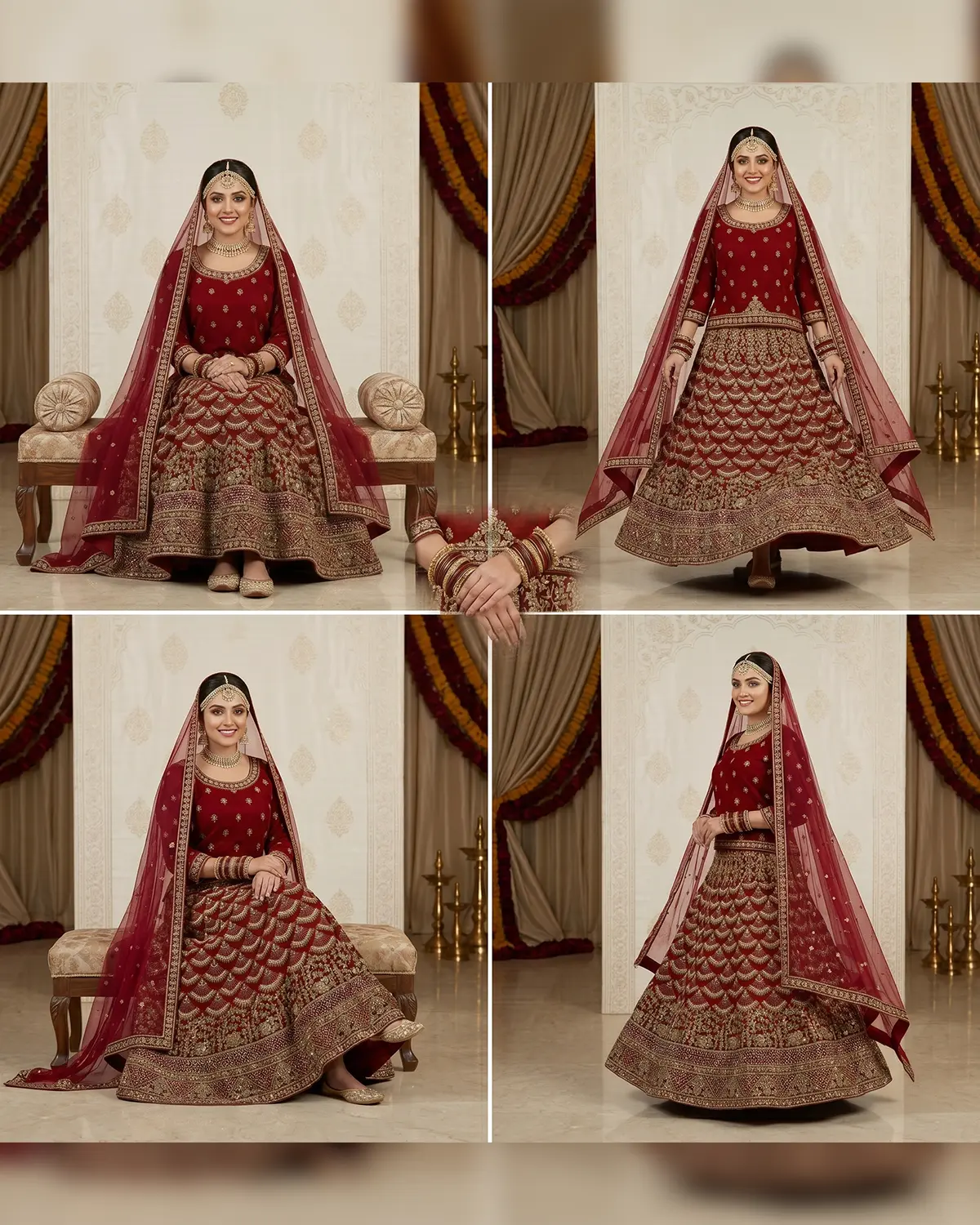 Deep Red Embroidery Indian Style Bridal Lehenga Shirt - Image 4