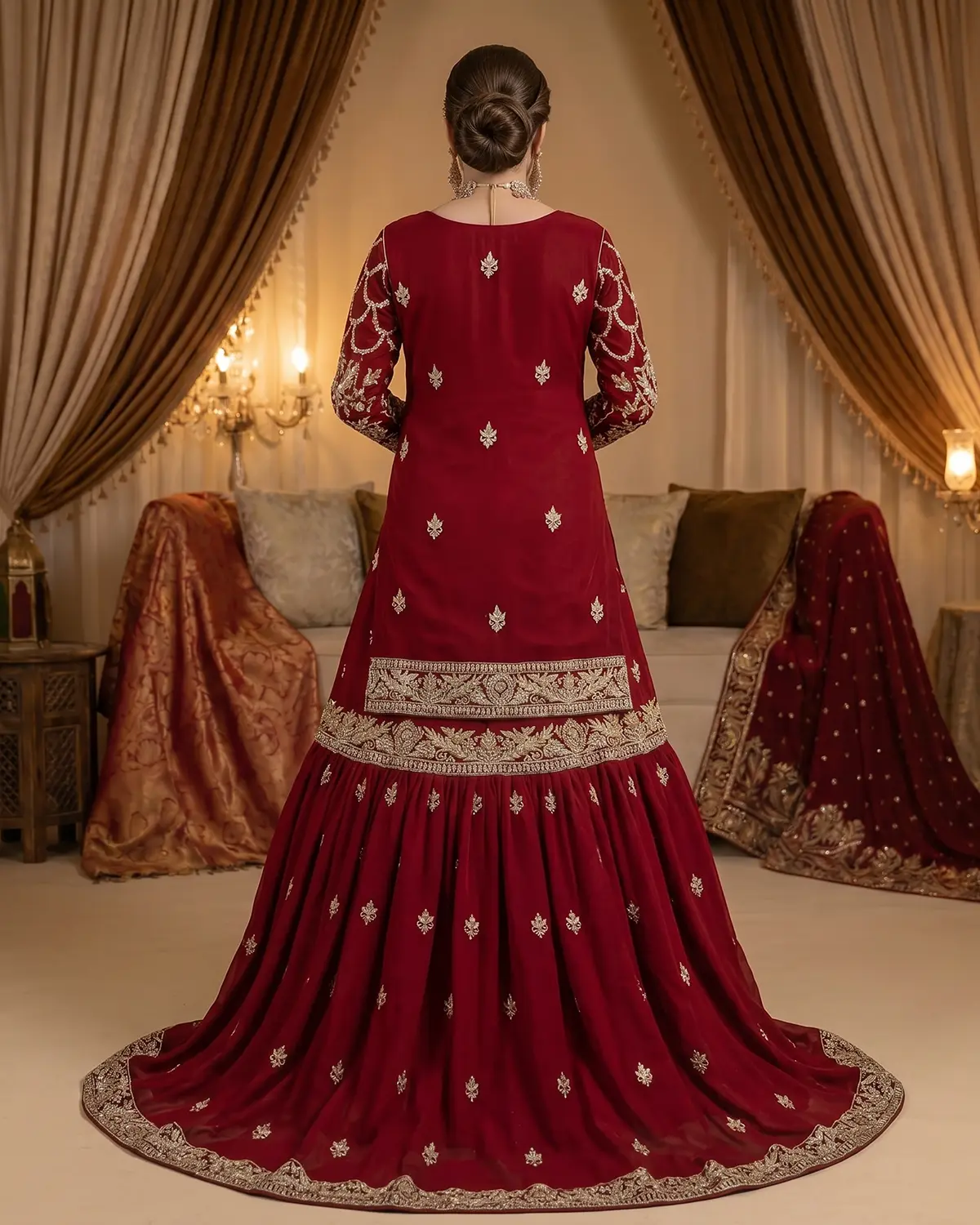Elite Maroon Tux Bridal Farshi Lehenga Shirt - Image 3