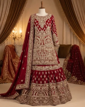 Elite Maroon Tux Bridal Farshi Lehenga Shirt