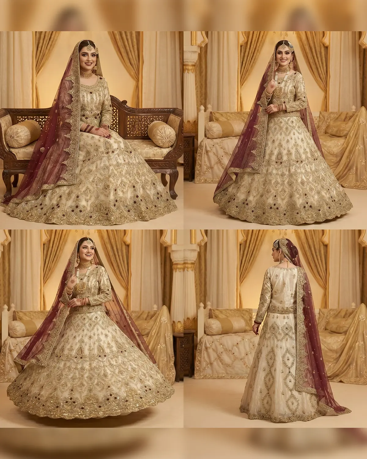 Elite White Golden Rose Bridal Lehenga Shirt - Image 4