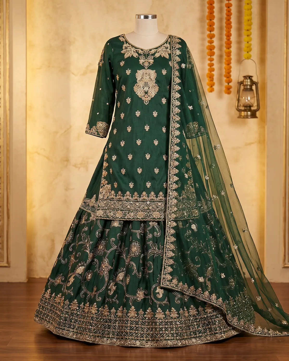 Green Formal Farshi Lehenga Shirt