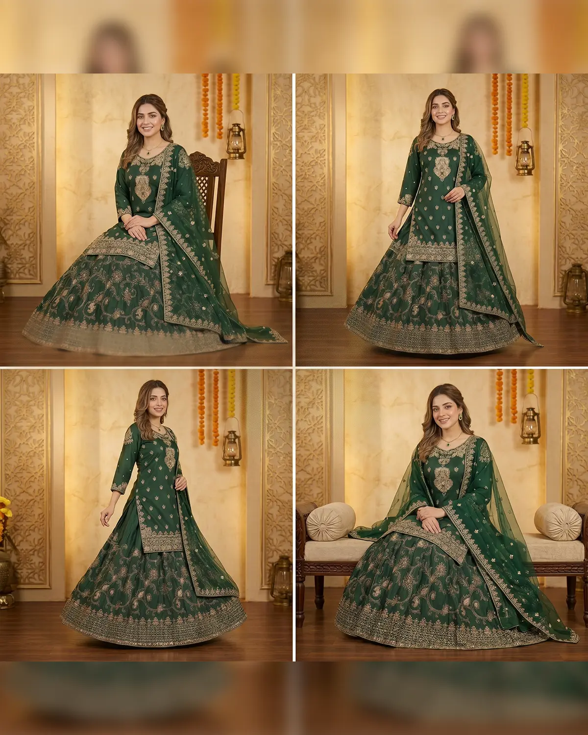 Green Formal Farshi Lehenga Shirt - Image 4