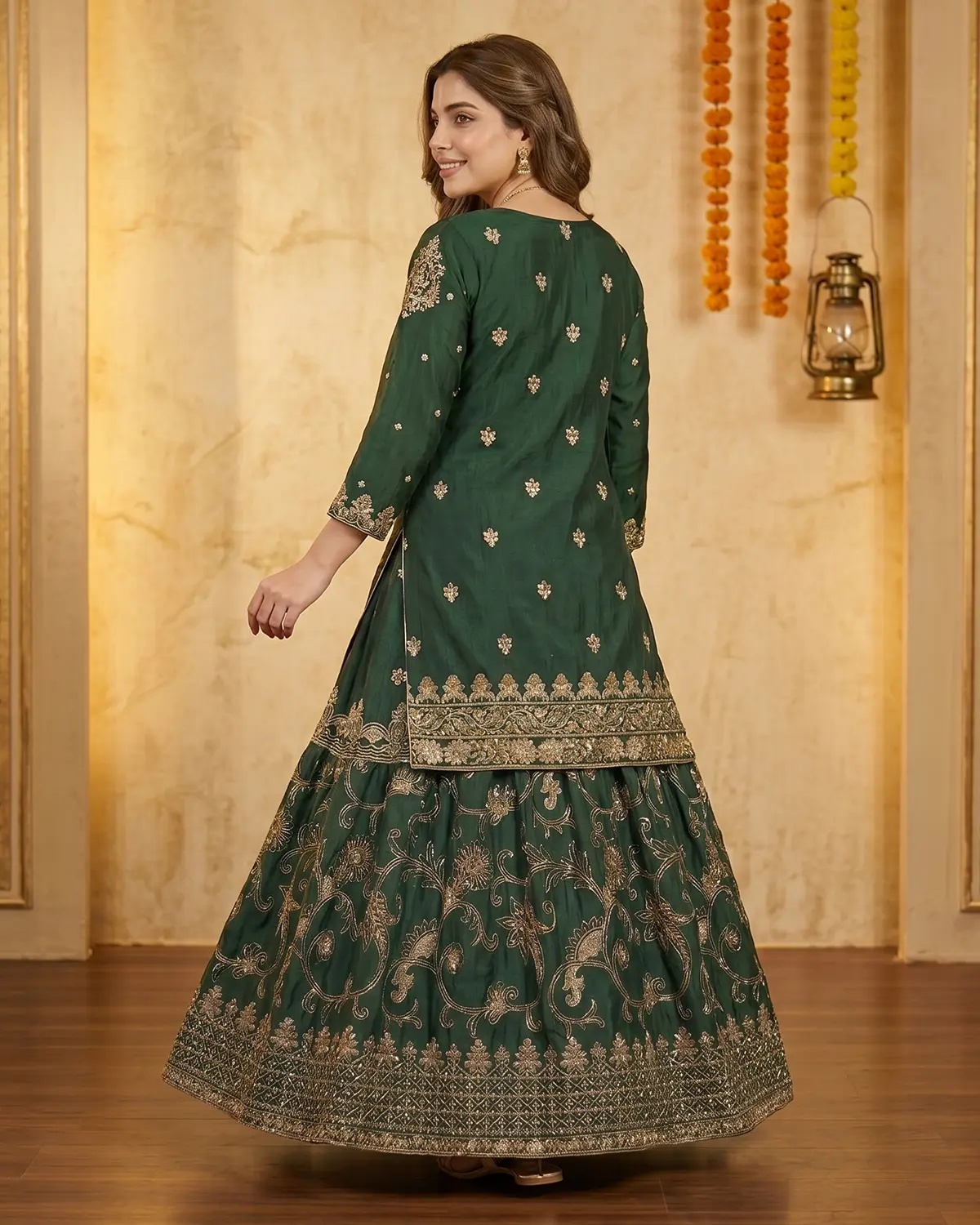 Green Formal Farshi Lehenga Shirt - Image 3