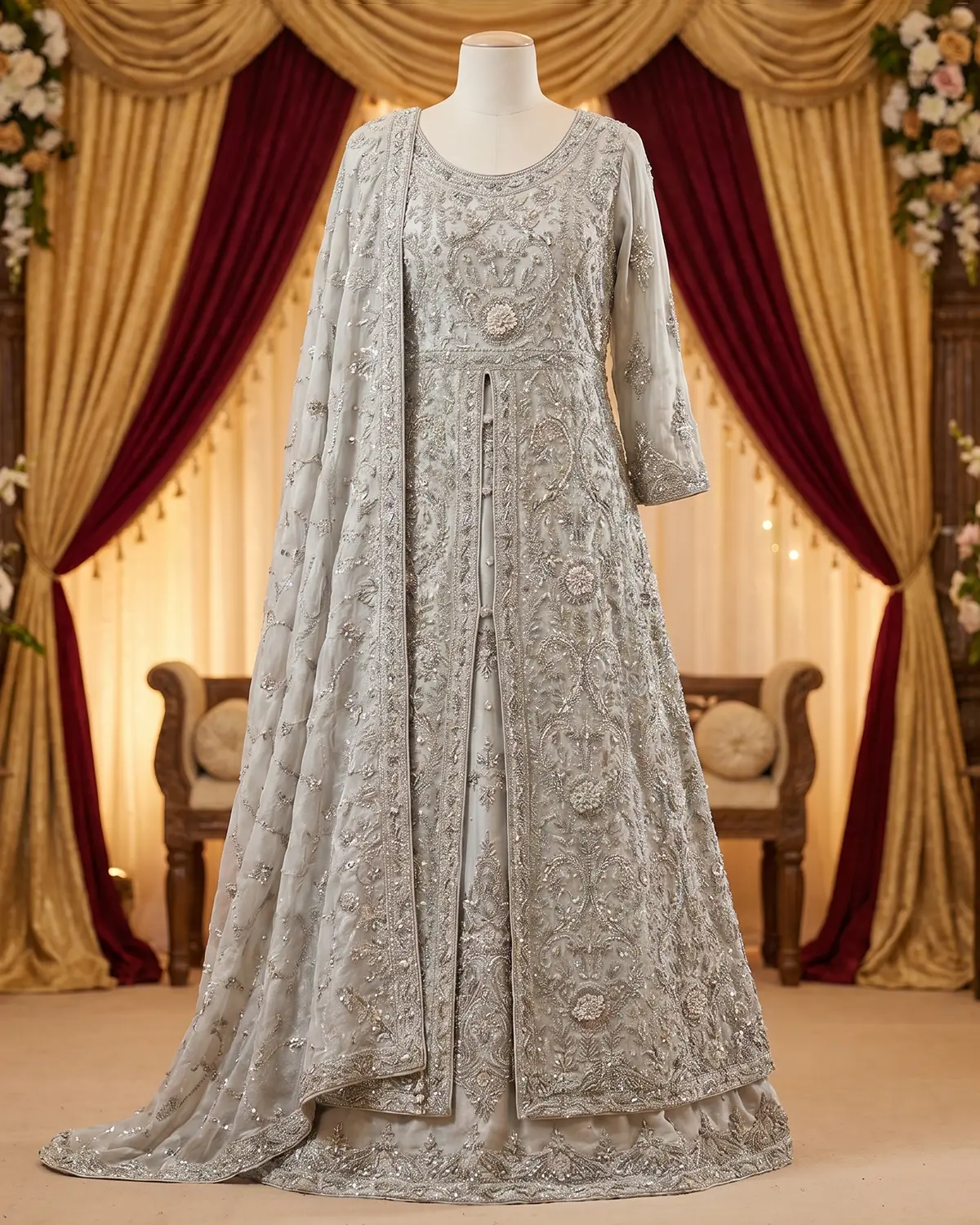 Grey Areeb Open Bridal Maxi