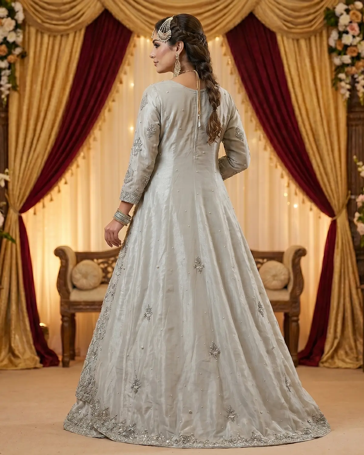 Grey Areeb Open Bridal Maxi - Image 3
