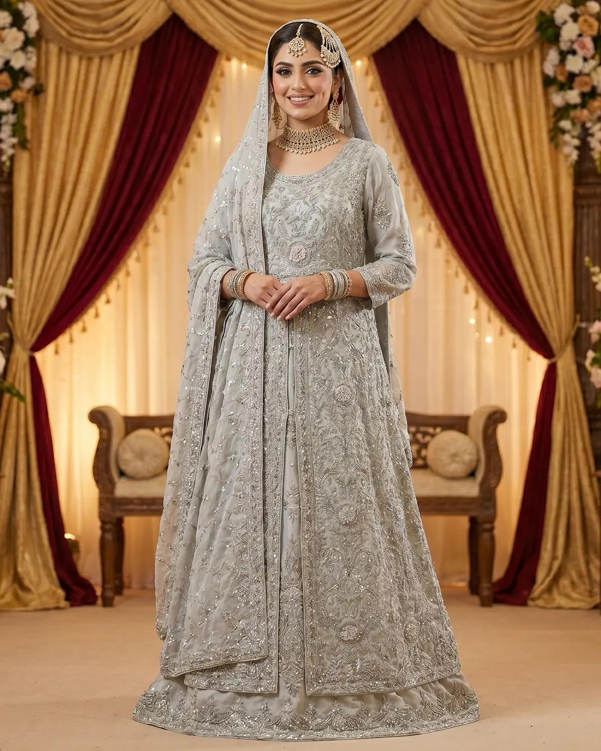 Grey Areeb Open Bridal Maxi - Image 2