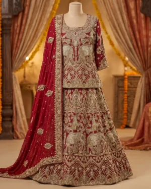 Heritage Red Elph Bridal Lehenga Shirt