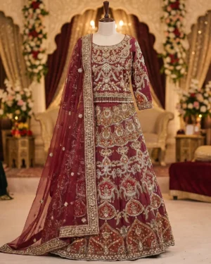 Luxurious Maroon Elegant Embroidery Bridal Lehenga Choli