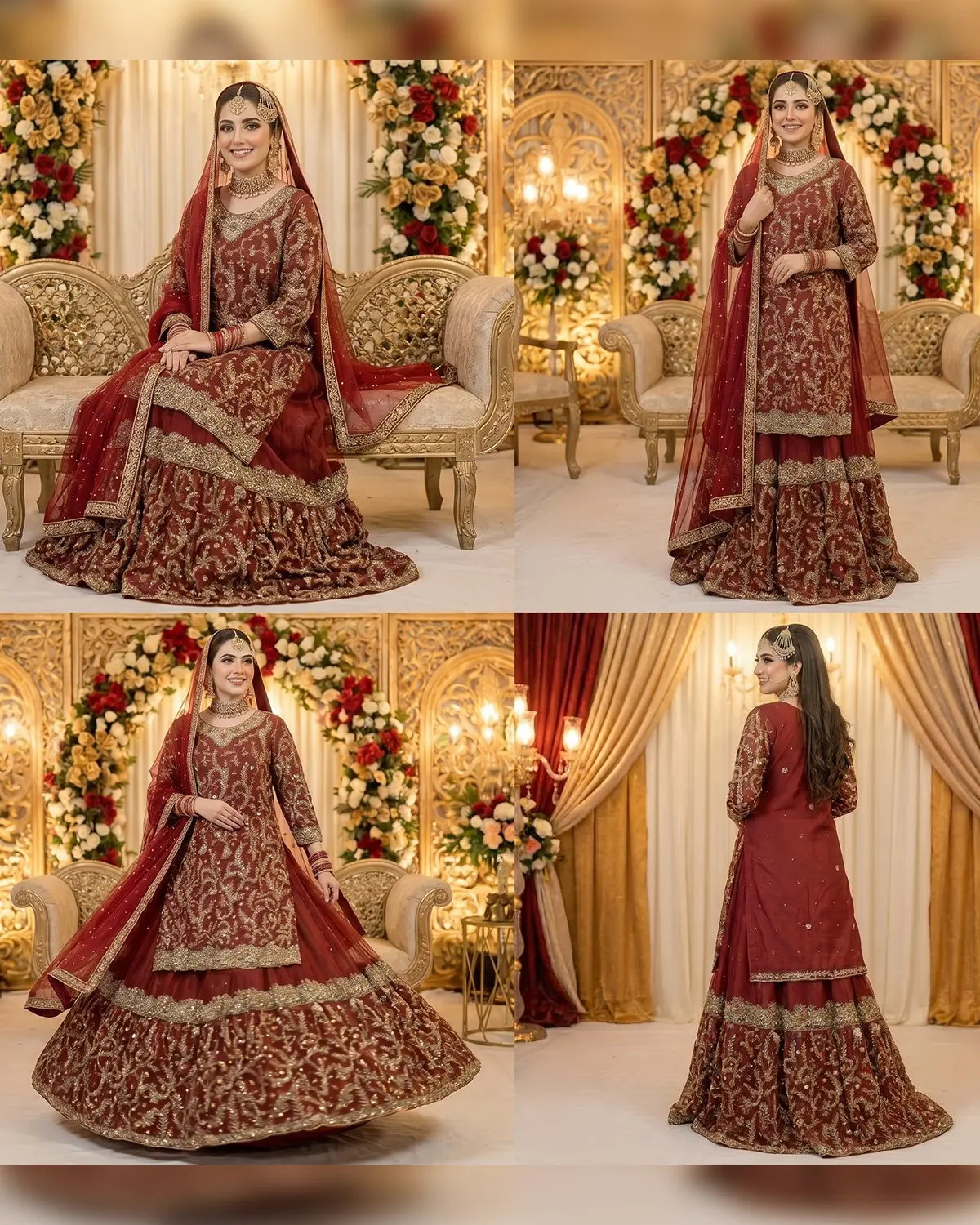 Luxury Maroon Classic Bridal Farshi Lehenga Long Shirt - Image 4