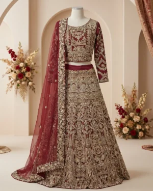 Maroon Heavy Embroidered Bridal Lehenga Choli
