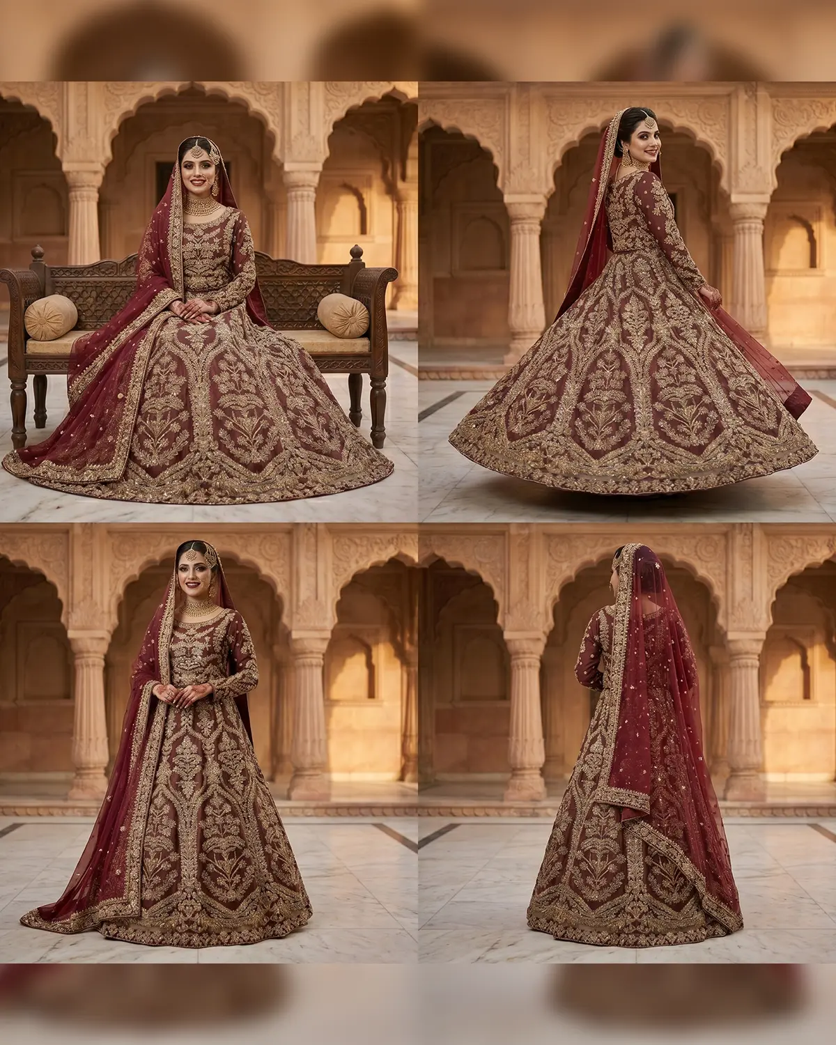 deep Maroon Luxury Rose Bridal Lehenga Shirt - Image 4