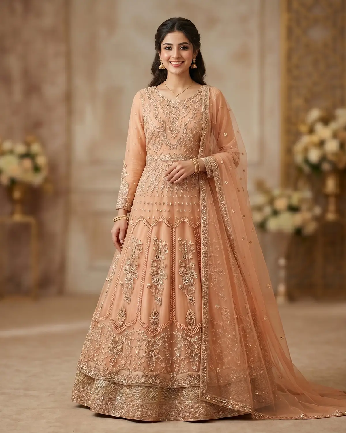 Peach Pearl Double Flair Formal Maxi - Image 2