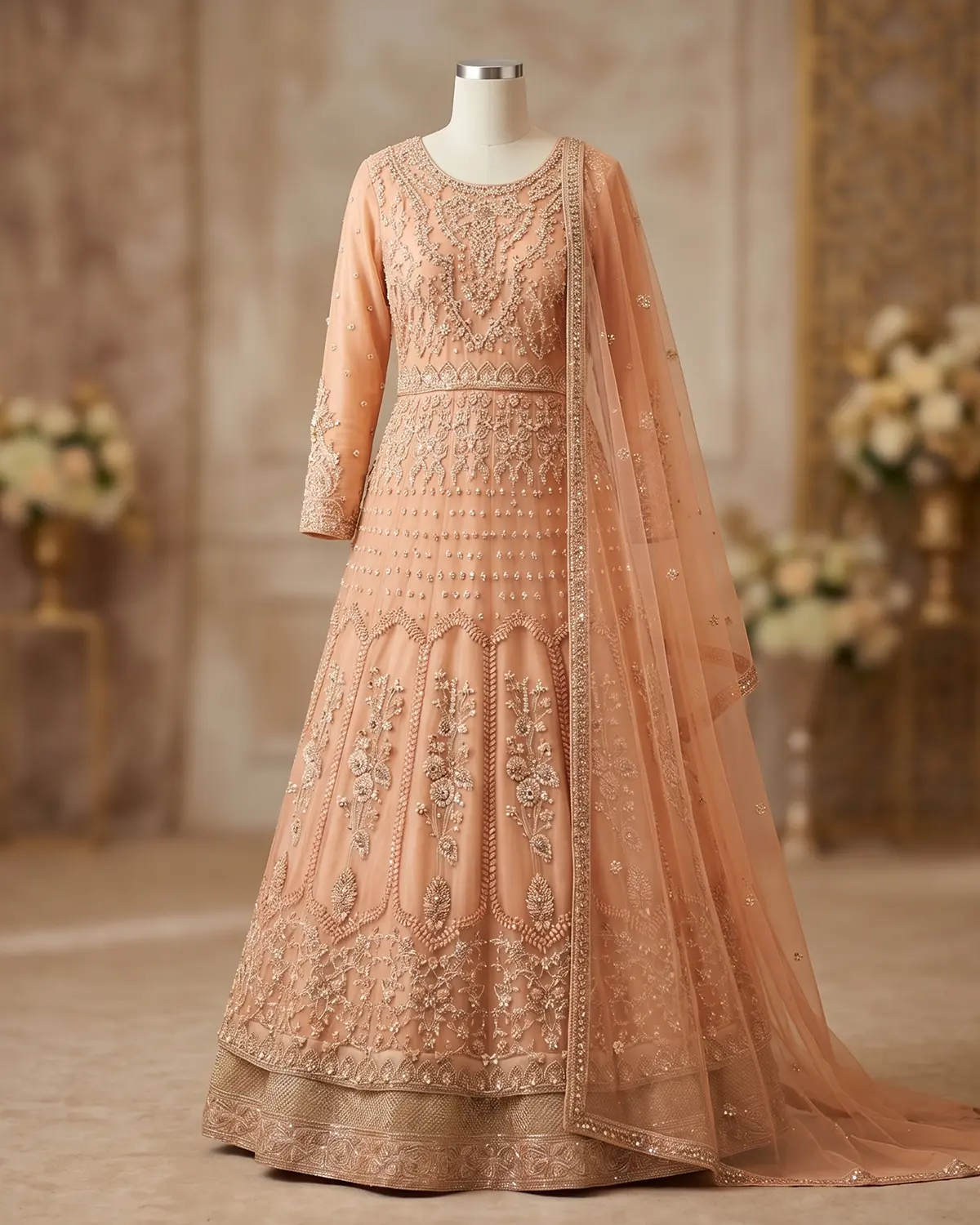 Peach Pearl Double Flair Formal Maxi