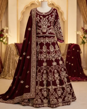 Premium Maroon Patterned Bridal Lehenga Choli