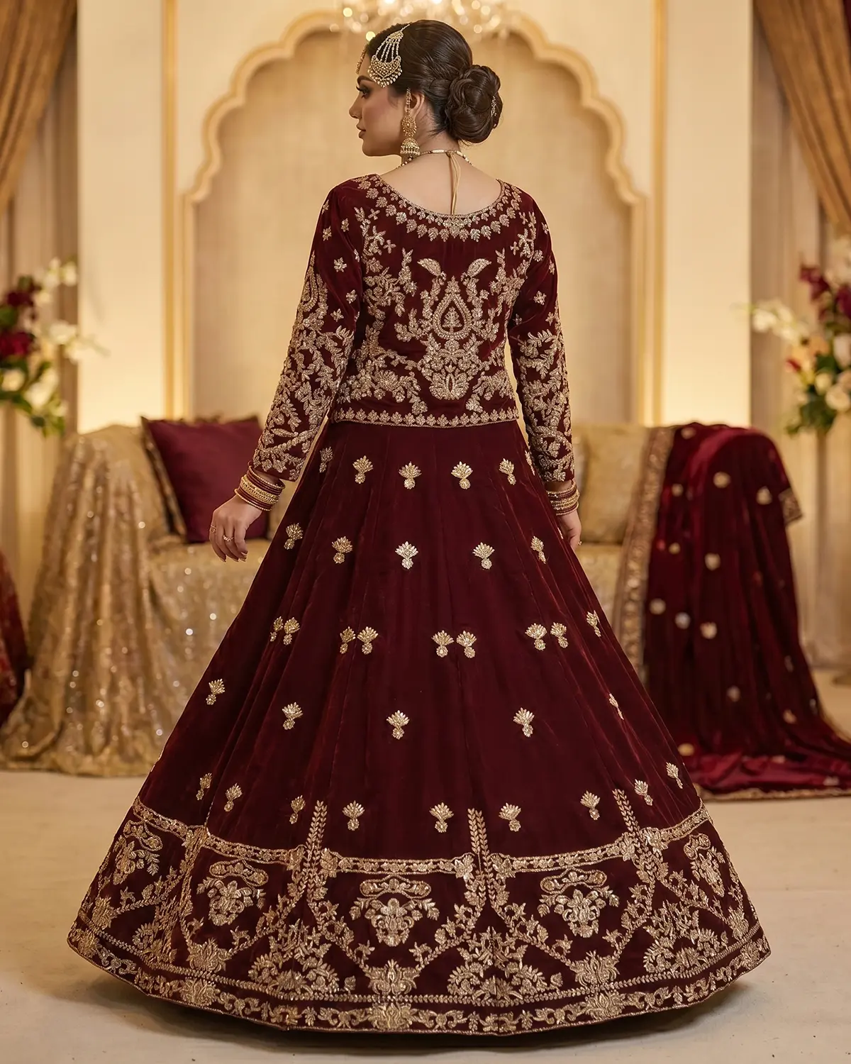 Premium Maroon Patterned Bridal Lehenga Choli - Image 3