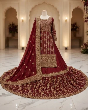 Premium Maroon Regal Bridal Farshi Lehenga Shirt