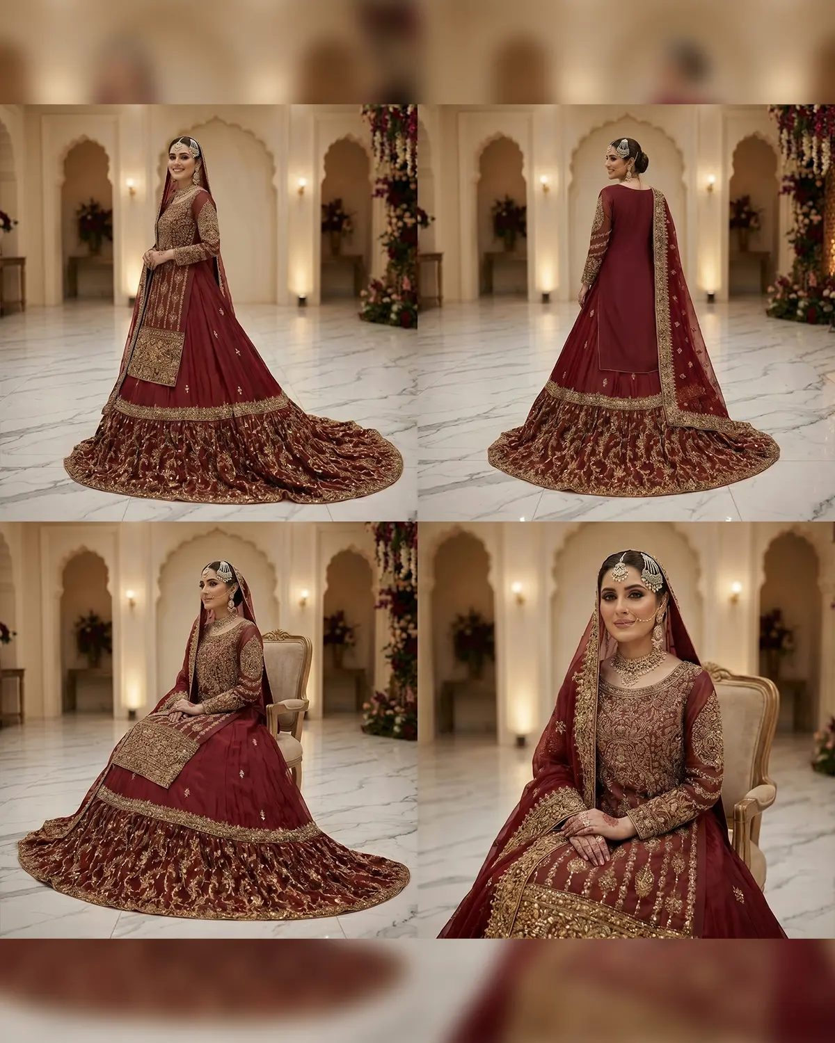 Premium Maroon Regal Bridal Farshi Lehenga Shirt - Image 4