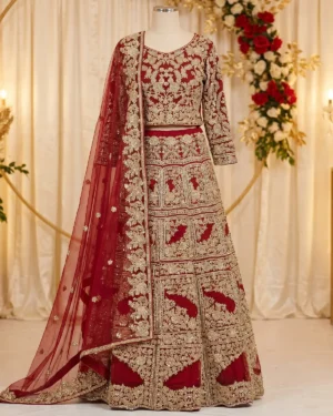 Red Gold Heavy Embroidered Bridal Lehenga Shirt