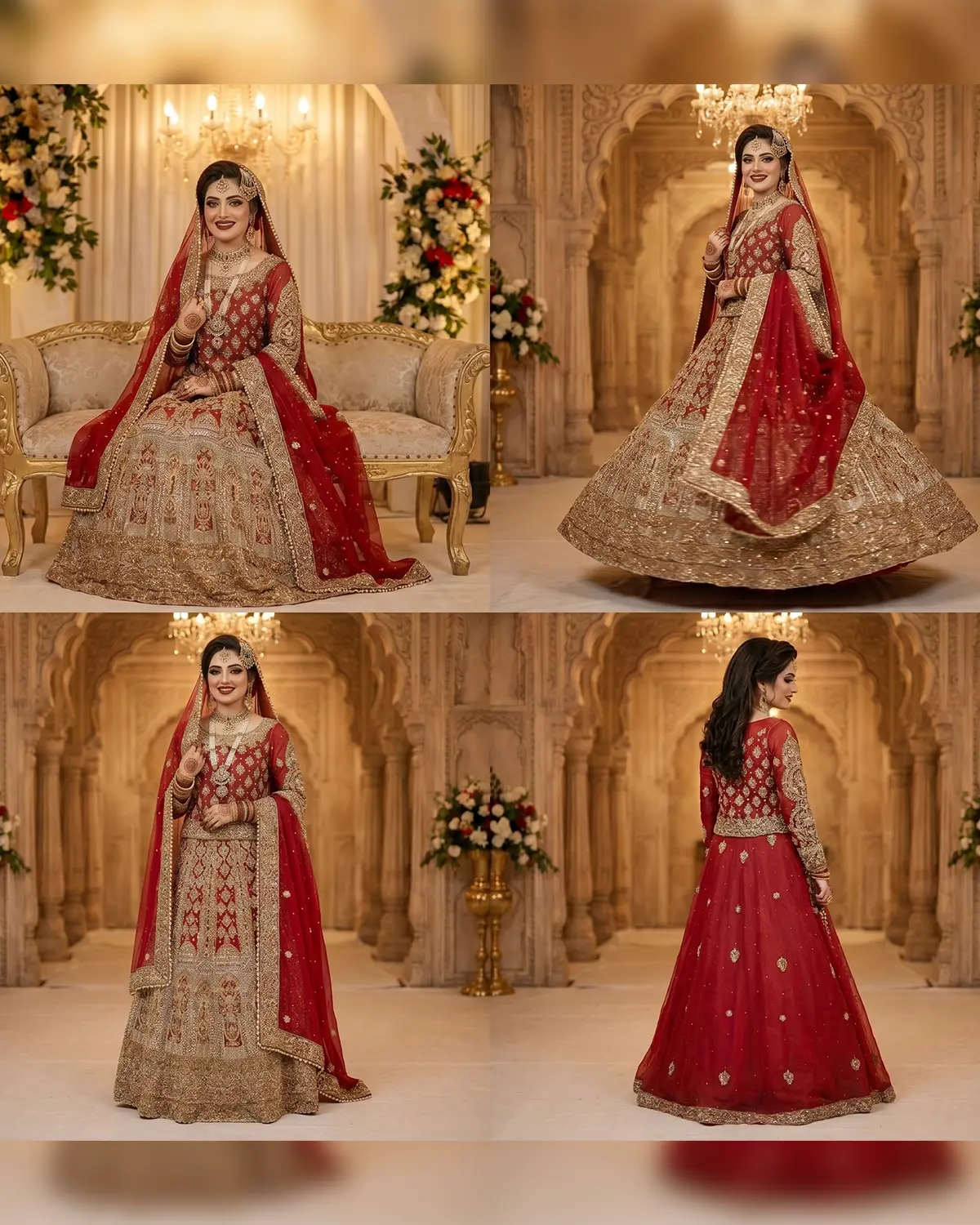 Red Heavy Zari Work Bridal Lehenga Shirt - Image 4
