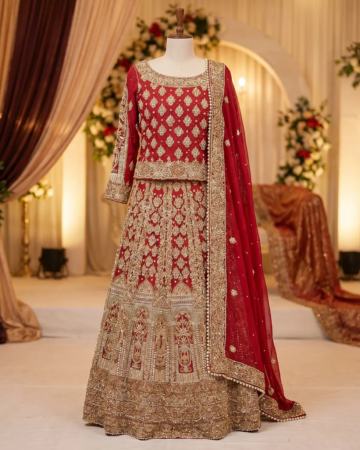 Red Heavy Zari Work Bridal Lehenga Shirt