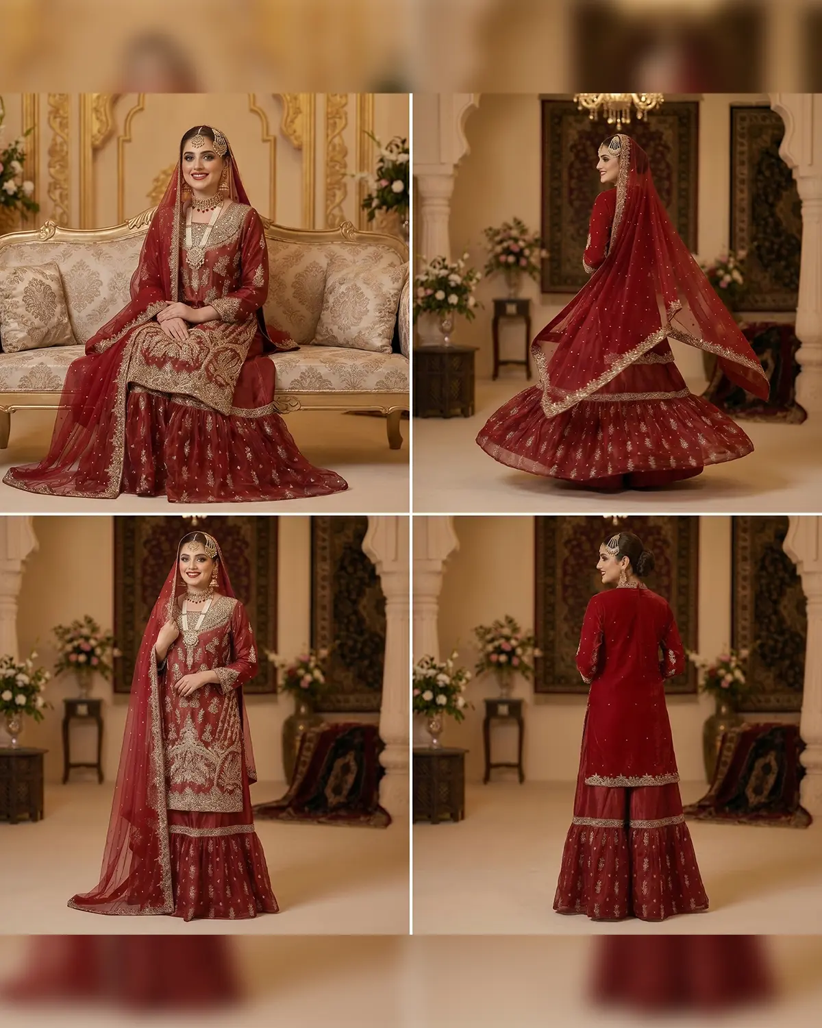 Redish Embellished Bridal Farshi Lehenga Long Shirt - Image 4