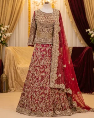 Red Golden Classic Bridal Lehenga Shirt